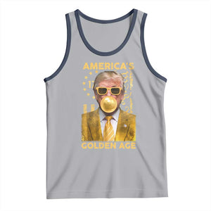 Funny Trump 2025 American's Golden Age Tank Top Trump Bubble Gum Gold American Flag TS11 Athletic Heather Navy Print Your Wear