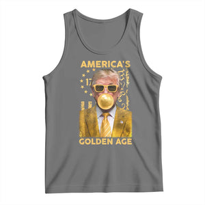 Funny Trump 2025 American's Golden Age Tank Top Trump Bubble Gum Gold American Flag TS11 Black Heather Print Your Wear