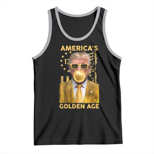 Funny Trump 2025 American's Golden Age Tank Top Trump Bubble Gum Gold American Flag TS11 Black Athletic Heather Print Your Wear