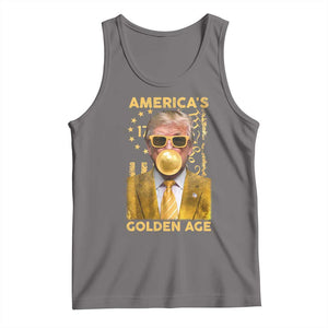 Funny Trump 2025 American's Golden Age Tank Top Trump Bubble Gum Gold American Flag TS11 Deep Heather Print Your Wear