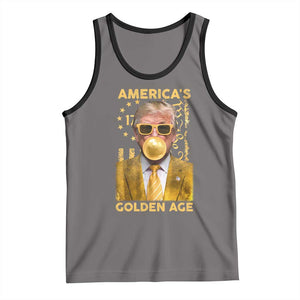 Funny Trump 2025 American's Golden Age Tank Top Trump Bubble Gum Gold American Flag TS11 Deep Heather Black Print Your Wear