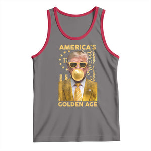 Funny Trump 2025 American's Golden Age Tank Top Trump Bubble Gum Gold American Flag TS11 Deep Heather Red Print Your Wear