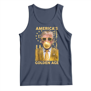 Funny Trump 2025 American's Golden Age Tank Top Trump Bubble Gum Gold American Flag TS11 Navy Print Your Wear