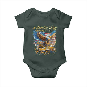 Trump Liberation Day 2025 Baby Onesie Gold Eagle Vintage American Flag TS11 Dark Forest Green Print Your Wear