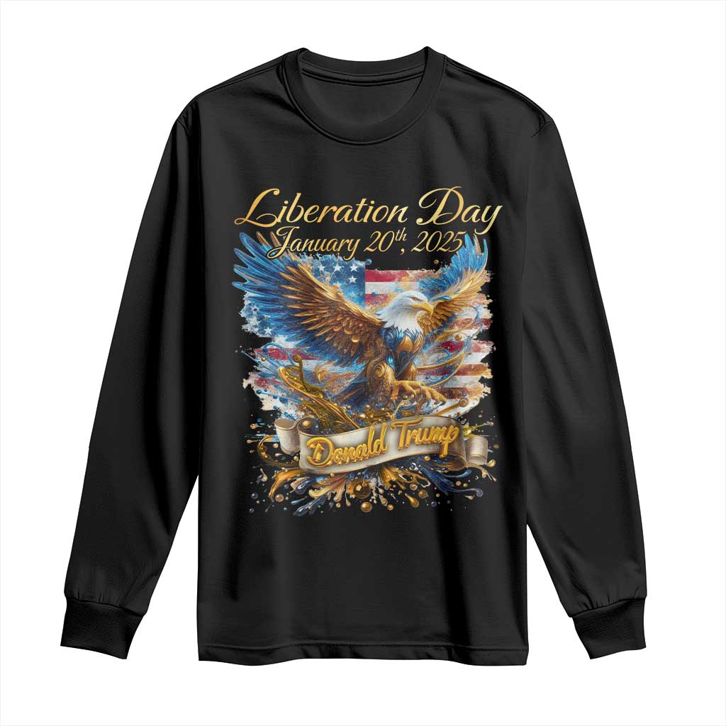 Trump Liberation Day 2025 Long Sleeve Shirt Gold Eagle Vintage American Flag TS11 Black Print Your Wear