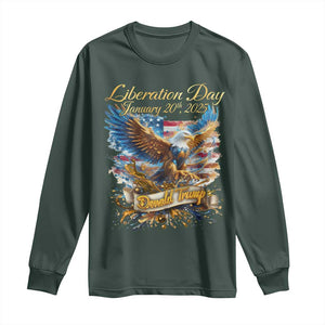 Trump Liberation Day 2025 Long Sleeve Shirt Gold Eagle Vintage American Flag TS11 Dark Forest Green Print Your Wear