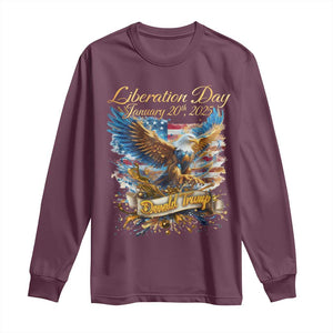 Trump Liberation Day 2025 Long Sleeve Shirt Gold Eagle Vintage American Flag TS11 Maroon Print Your Wear