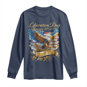 Trump Liberation Day 2025 Long Sleeve Shirt Gold Eagle Vintage American Flag TS11 Navy Print Your Wear