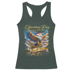 Trump Liberation Day 2025 Racerback Tank Top Gold Eagle Vintage American Flag TS11 Dark Forest Green Print Your Wear