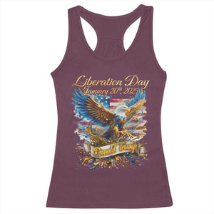 Trump Liberation Day 2025 Racerback Tank Top Gold Eagle Vintage American Flag TS11 Maroon Print Your Wear