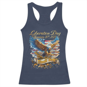 Trump Liberation Day 2025 Racerback Tank Top Gold Eagle Vintage American Flag TS11 Navy Print Your Wear