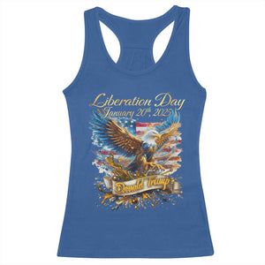 Trump Liberation Day 2025 Racerback Tank Top Gold Eagle Vintage American Flag TS11 Royal Blue Print Your Wear