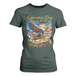 Trump Liberation Day 2025 T Shirt For Women Gold Eagle Vintage American Flag TS11 Dark Forest Green Print Your Wear