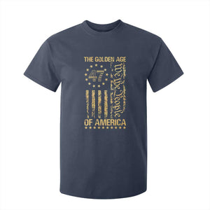 Trump 2025 The Golden Age Of America T Shirt For Kid 47TH President Golden American Flag TS11 Navy Print Your Wear