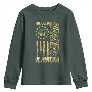 Trump 2025 The Golden Age Of America Youth Sweatshirt 47TH President Golden American Flag TS11 Dark Forest Green Print Your Wear