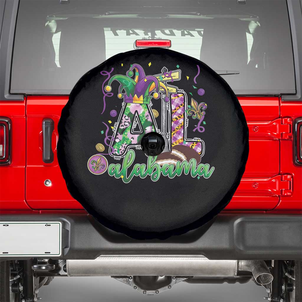 Funny Mardi Gras In Alabama AL Spare Tire Cover Moon Pie Jester Hat TS11 Black Print Your Wear