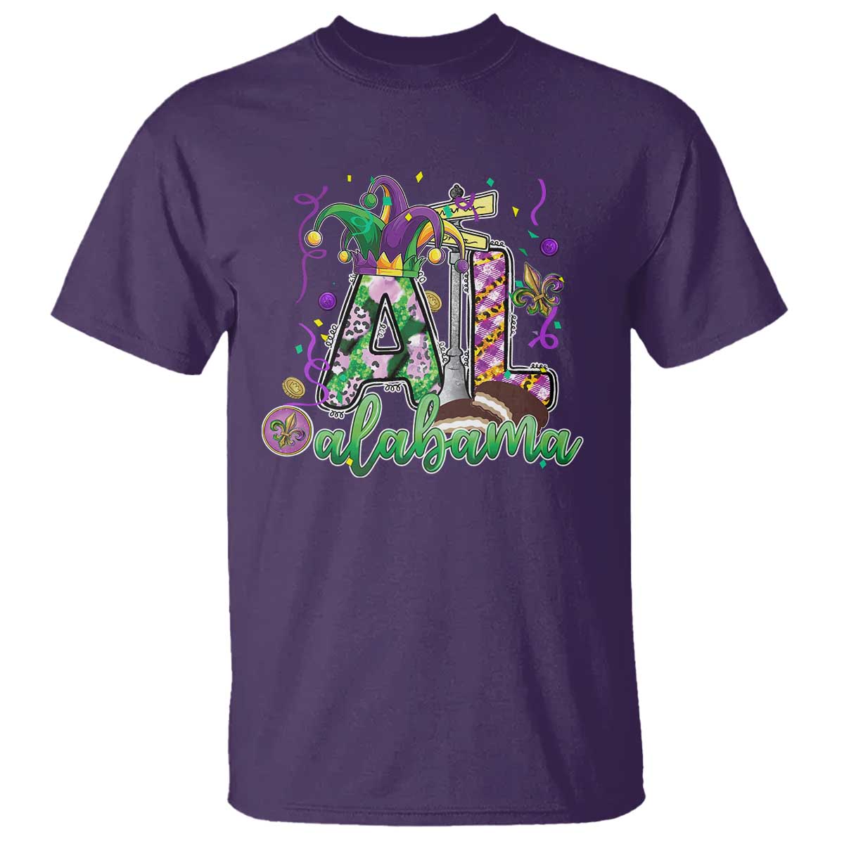 Funny Mardi Gras In Alabama T Shirt - Moon Pie Jester Hat AL Carnival Humor Tee TS11 Purple Print Your Wear