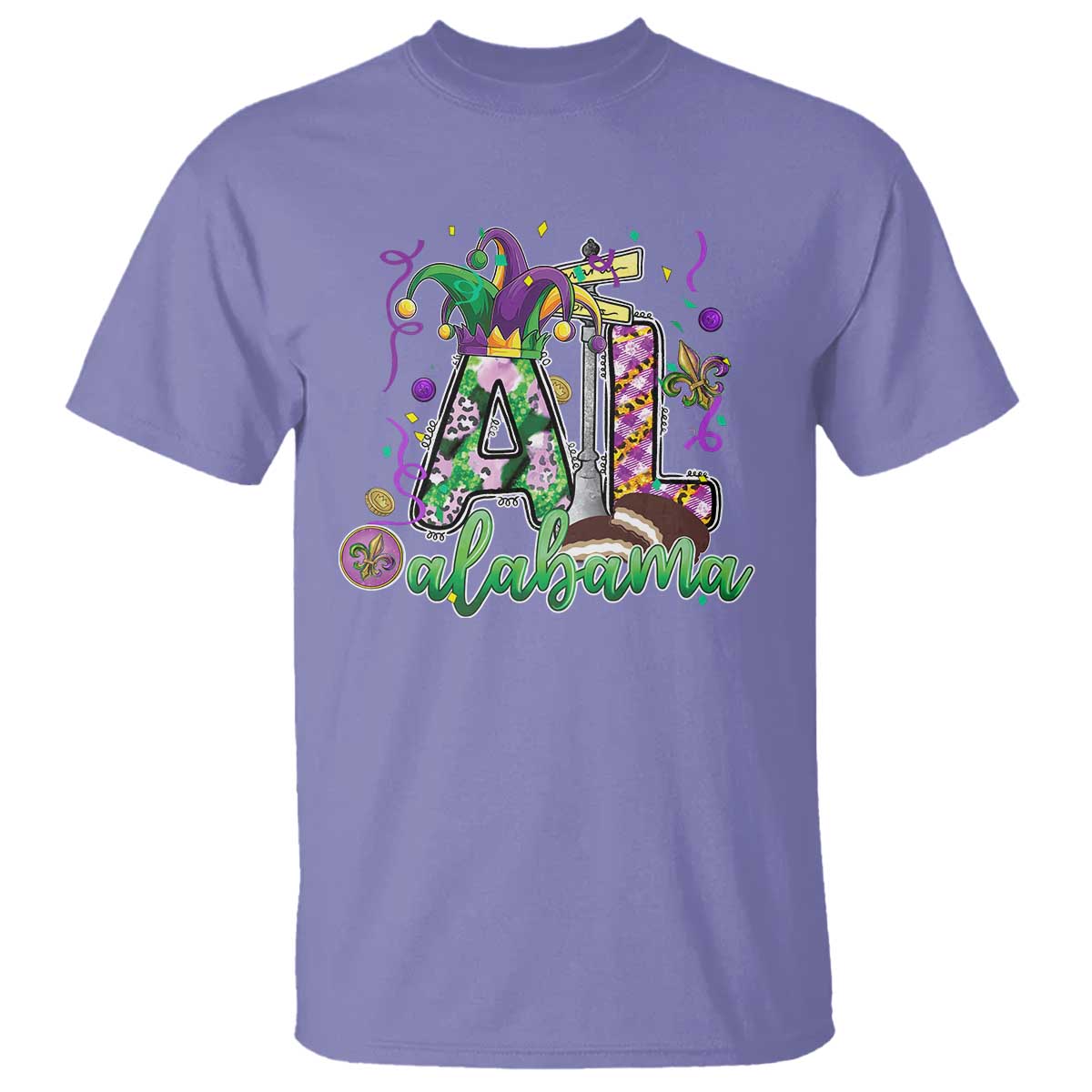 Funny Mardi Gras In Alabama T Shirt - Moon Pie Jester Hat AL Carnival Humor Tee TS11 Violet Print Your Wear