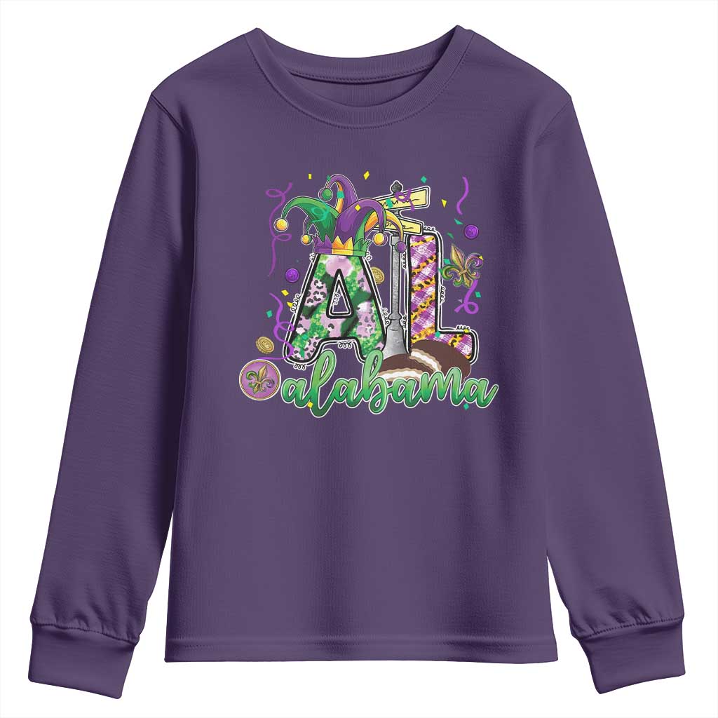 Funny Mardi Gras In Alabama AL Youth Sweatshirt Moon Pie Jester Hat TS11 Purple Print Your Wear