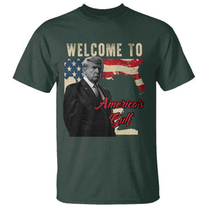 Funny Trump Welcome To America's Gulf T Shirt Vintage American Flag TS11 Dark Forest Green Print Your Wear