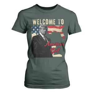 Funny Trump Welcome To America's Gulf T Shirt For Women Vintage American Flag TS11 Dark Forest Green Print Your Wear