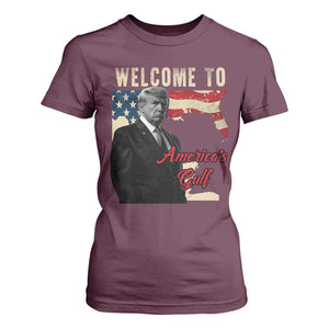 Funny Trump Welcome To America's Gulf T Shirt For Women Vintage American Flag TS11 Maroon Print Your Wear