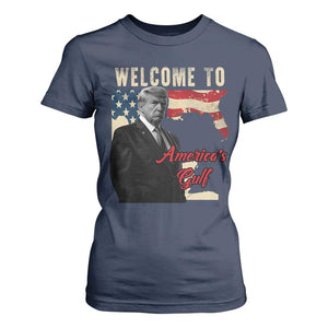 Funny Trump Welcome To America's Gulf T Shirt For Women Vintage American Flag TS11 Navy Print Your Wear