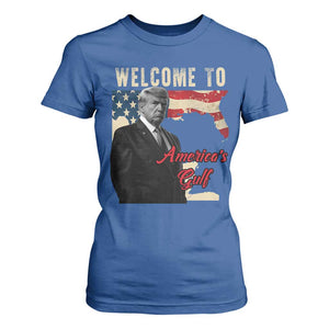 Funny Trump Welcome To America's Gulf T Shirt For Women Vintage American Flag TS11 Royal Blue Print Your Wear