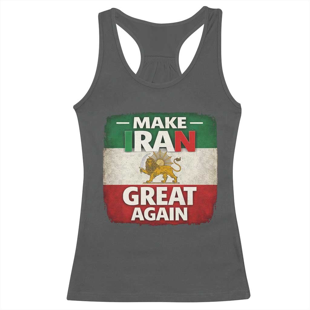 Make Iran Great Again Racerback Tank Top MIGA Vintage Persian Lion Flag TS11 Dark Heather Print Your Wear
