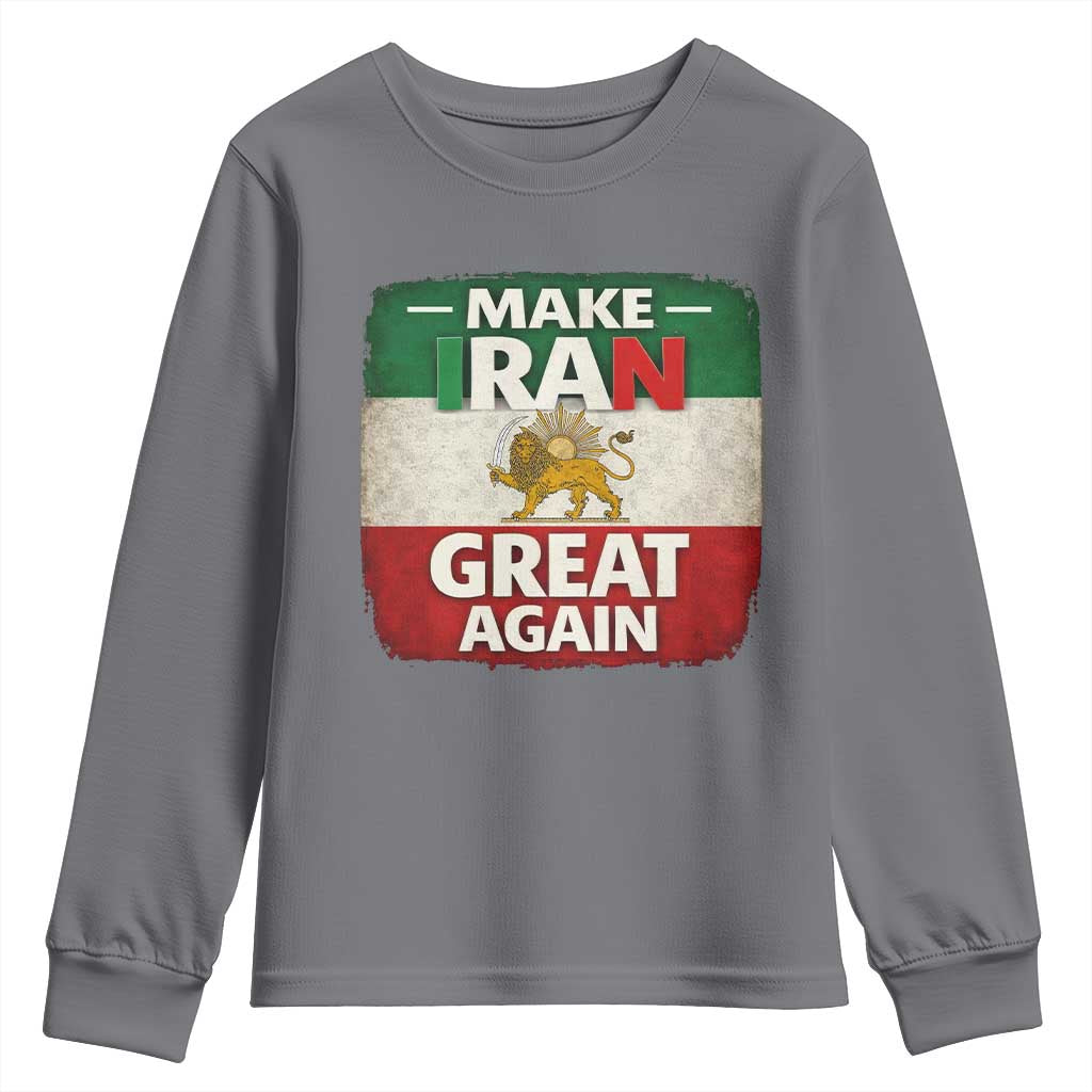 Make Iran Great Again Youth Sweatshirt MIGA Vintage Persian Lion Flag TS11 Charcoal Print Your Wear