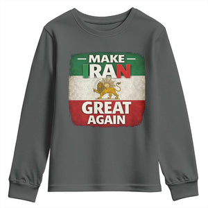 Make Iran Great Again Youth Sweatshirt MIGA Vintage Persian Lion Flag TS11 Dark Heather Print Your Wear