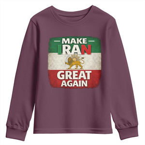 Make Iran Great Again Youth Sweatshirt MIGA Vintage Persian Lion Flag TS11 Maroon Print Your Wear