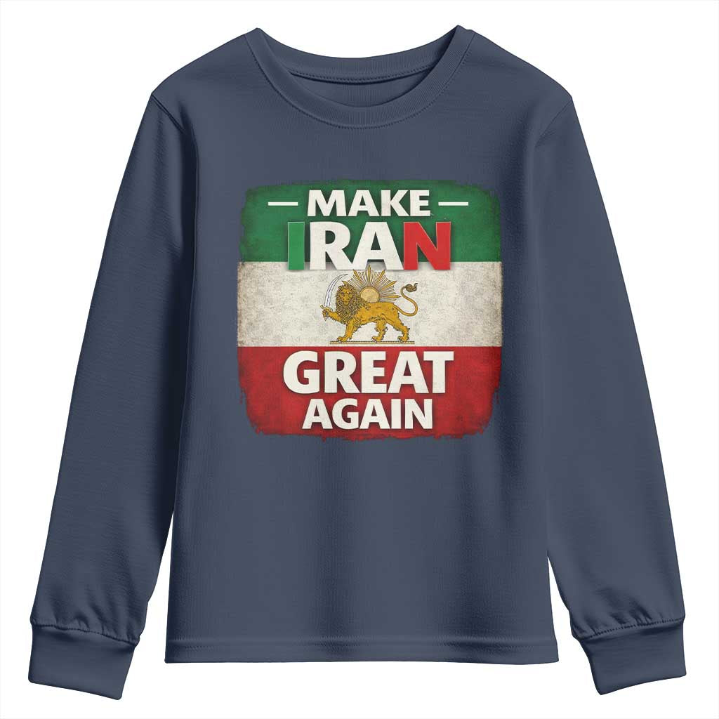 Make Iran Great Again Youth Sweatshirt MIGA Vintage Persian Lion Flag TS11 Navy Print Your Wear