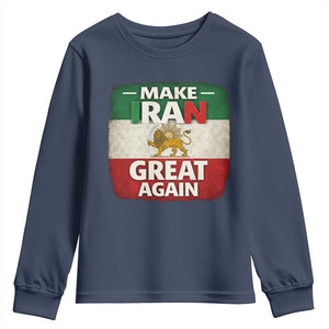 Make Iran Great Again Youth Sweatshirt MIGA Vintage Persian Lion Flag TS11 Navy Print Your Wear