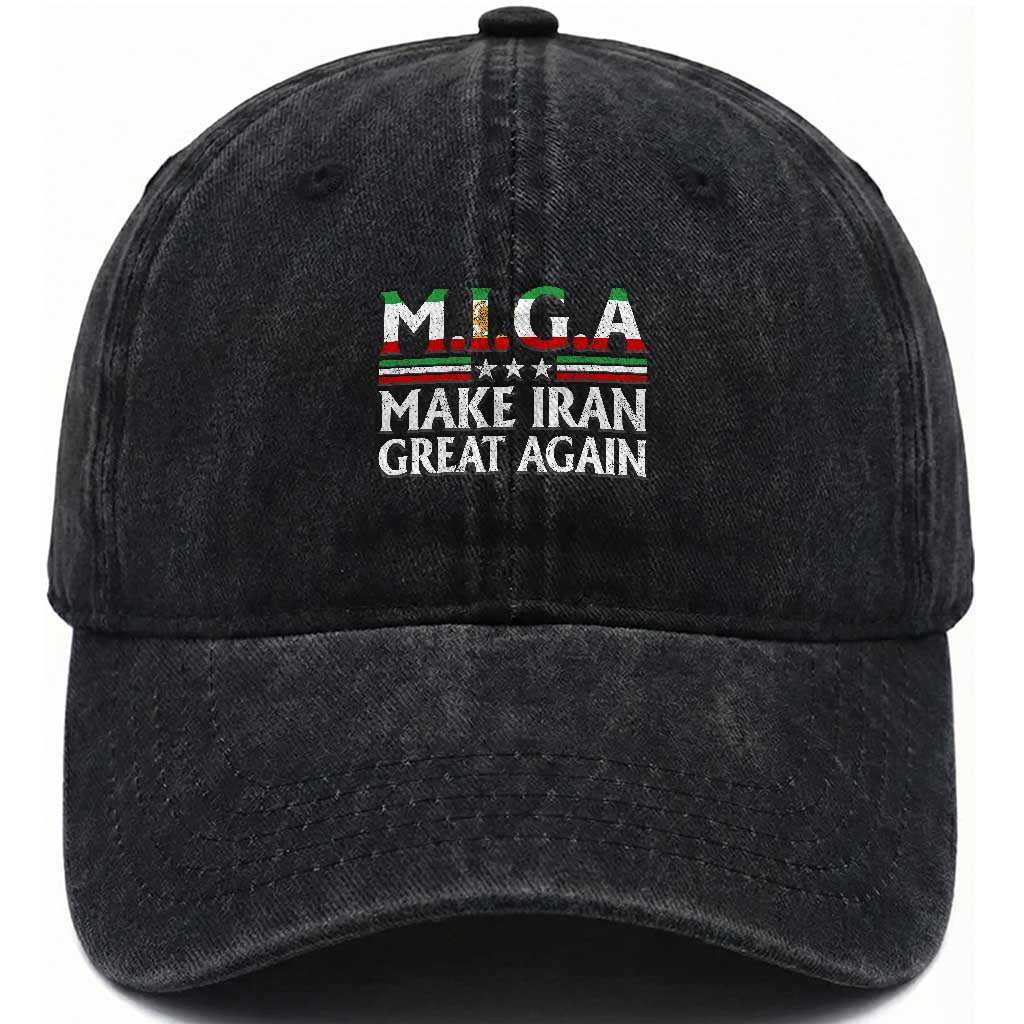Make Iran Great Again Washed Cotton Baseball Cap MIGA Emblem Of Iran Persian Lion Flag TS11 Print Your Wear