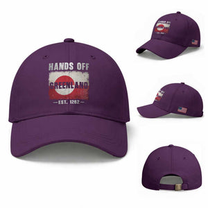 Hands Off Greenland Baseball Cap Greenland EST 1262 Political Protest TS11 Baseball Cap Universal Fit Purple Print Your Wear