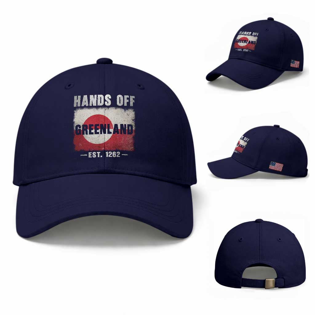 Hands Off Greenland Baseball Cap Greenland EST 1262 Political Protest TS11 Baseball Cap Universal Fit Dark Blue Print Your Wear