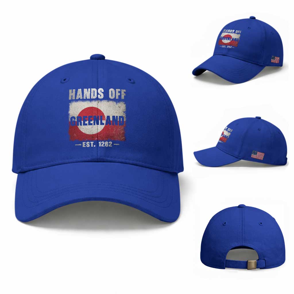 Hands Off Greenland Baseball Cap Greenland EST 1262 Political Protest TS11 Baseball Cap Universal Fit Royal Blue Print Your Wear