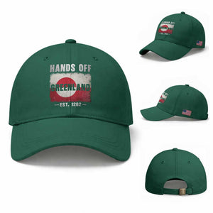 Hands Off Greenland Baseball Cap Greenland EST 1262 Political Protest TS11 Baseball Cap Universal Fit Irish Green Print Your Wear
