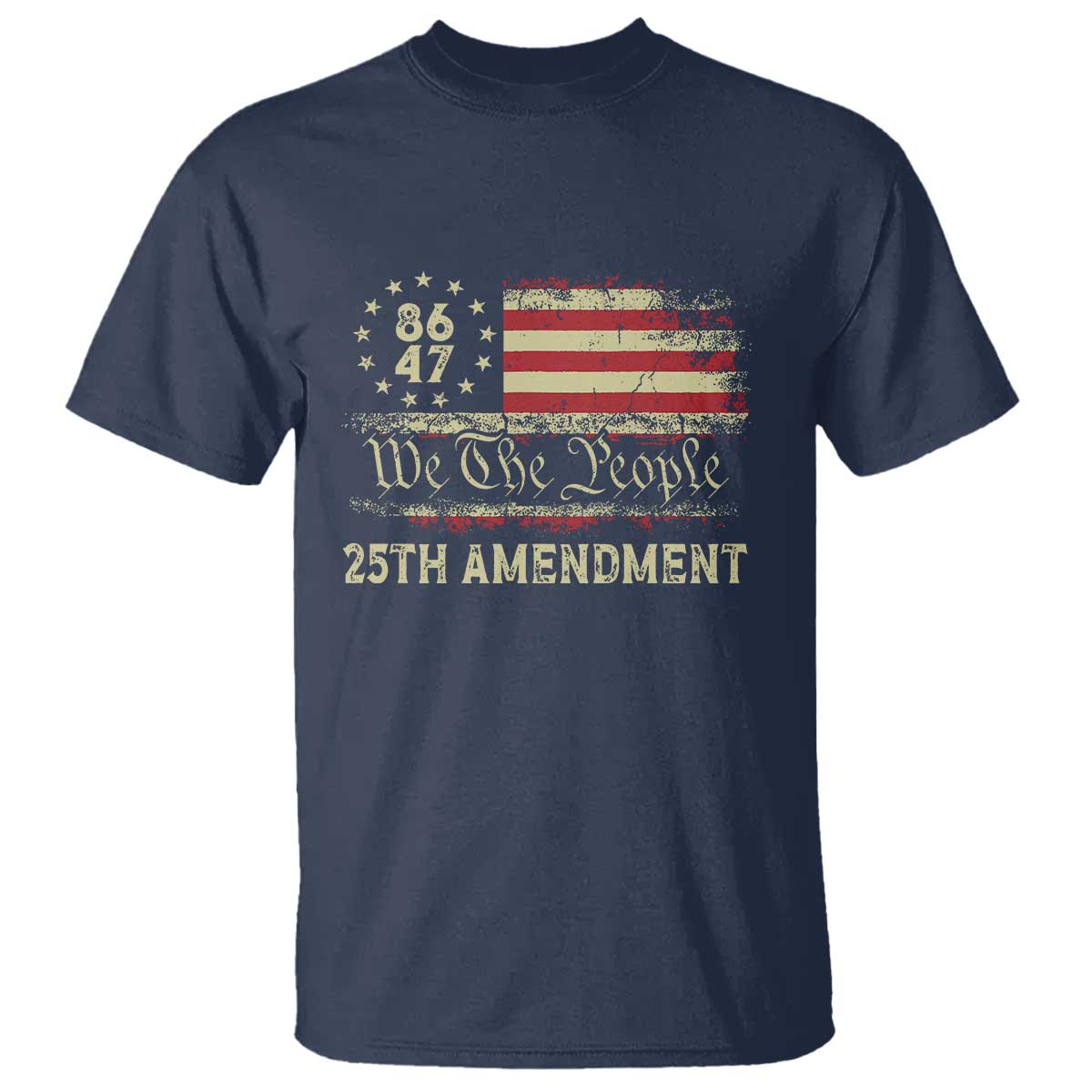 8647 Resist T Shirt - 25th Amendment Vintage American Flag Political Protest Tee TS11 Navy Print Your Wear