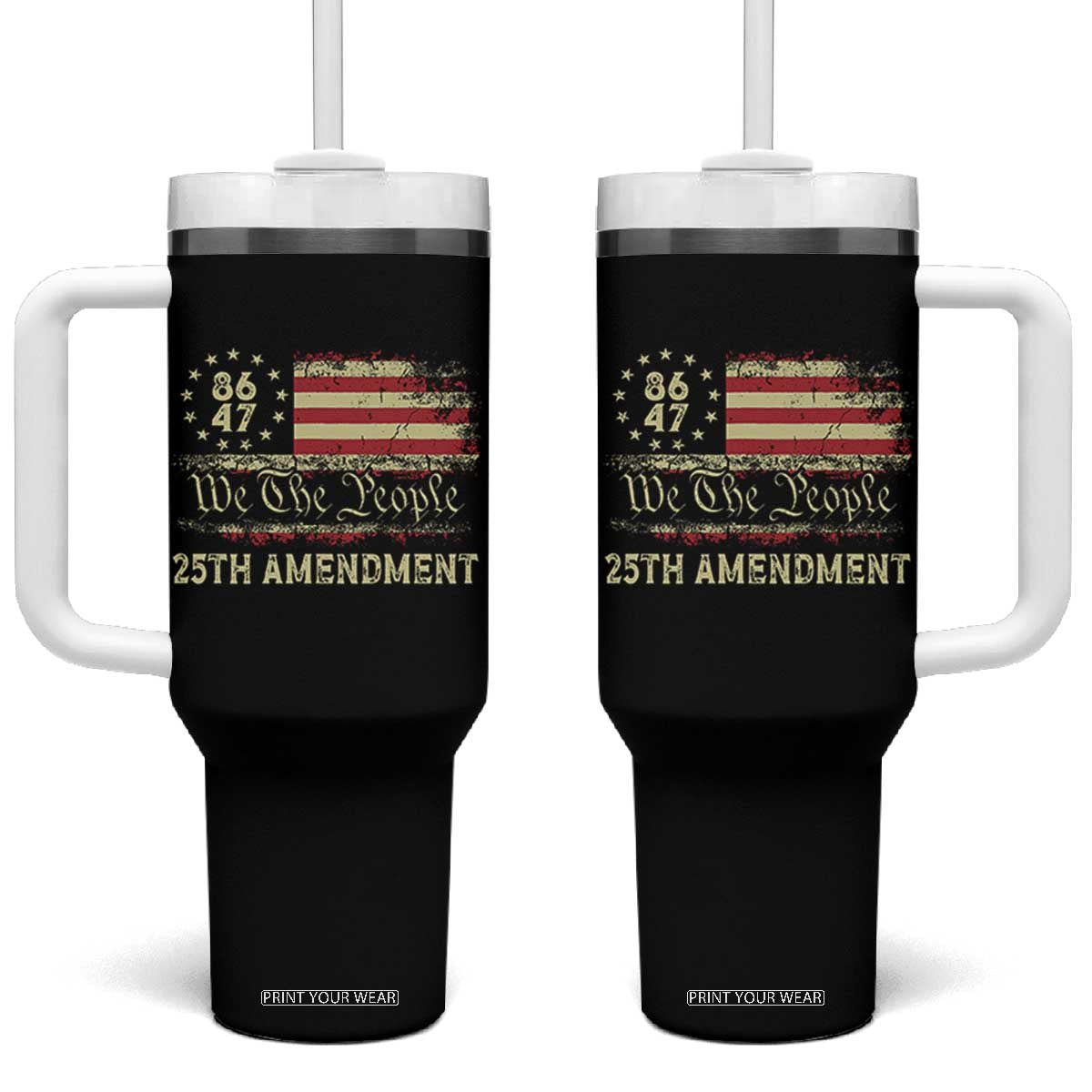 8647 Resist 25th Amendment Tumbler With Handle Vintage American Flag TS11 One Size: 40 oz Black Print Your Wear