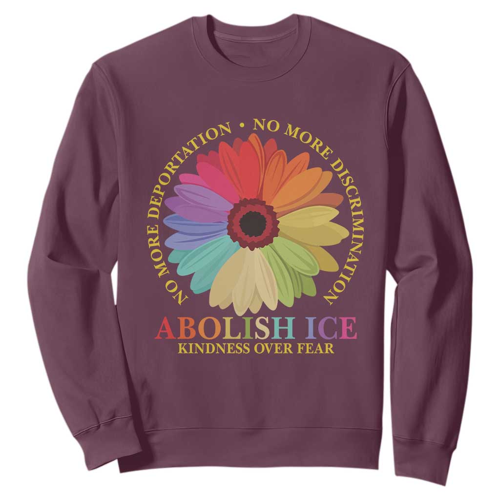 Abolish Ice Sweatshirt No More Deportation No More Discrimmination Kindness Over Fear TS11 Maroon Print Your Wear