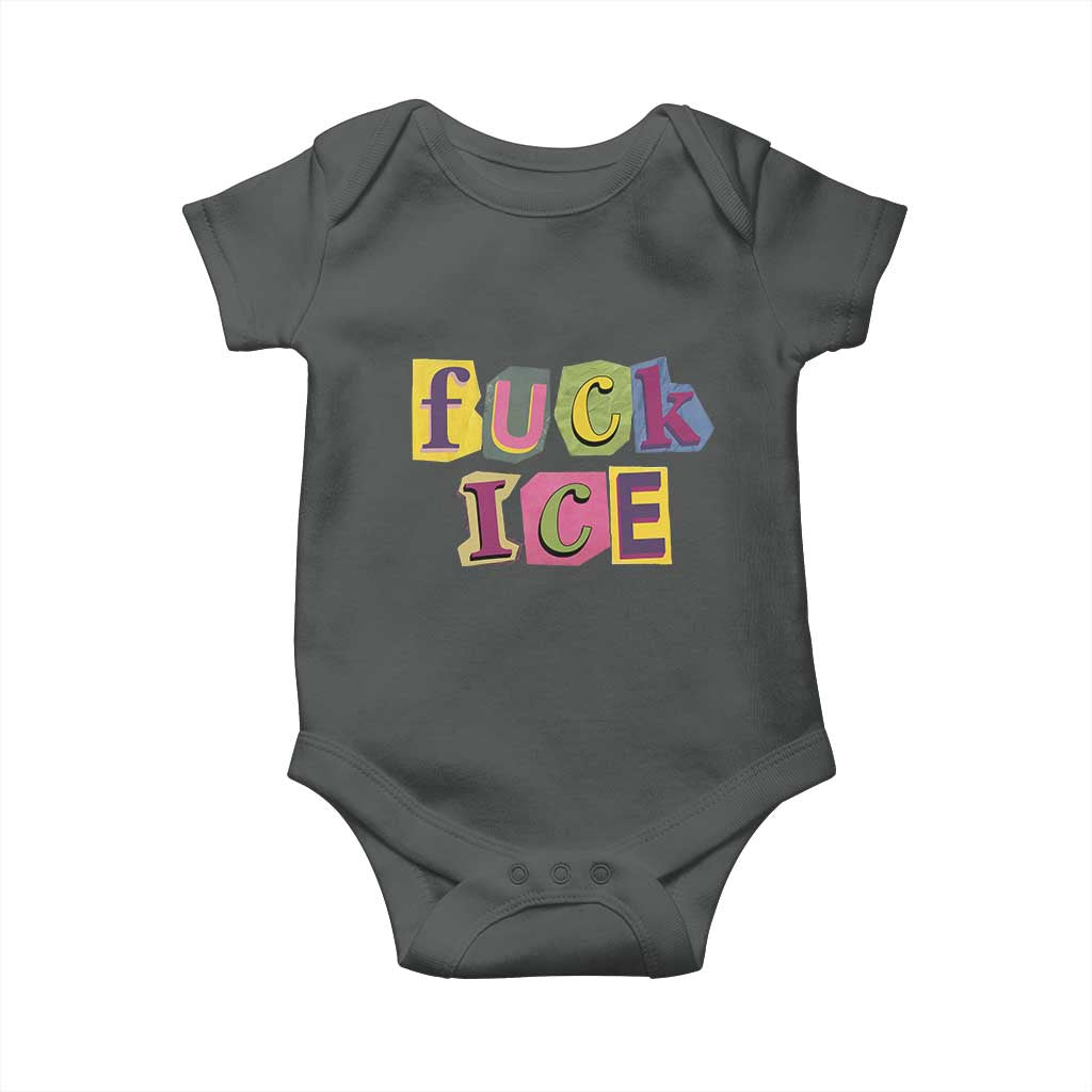 Fck Ice Baby Onesie Immigration Activist Magazine Cutout Paper Graphic TS11 Dark Heather Print Your Wear