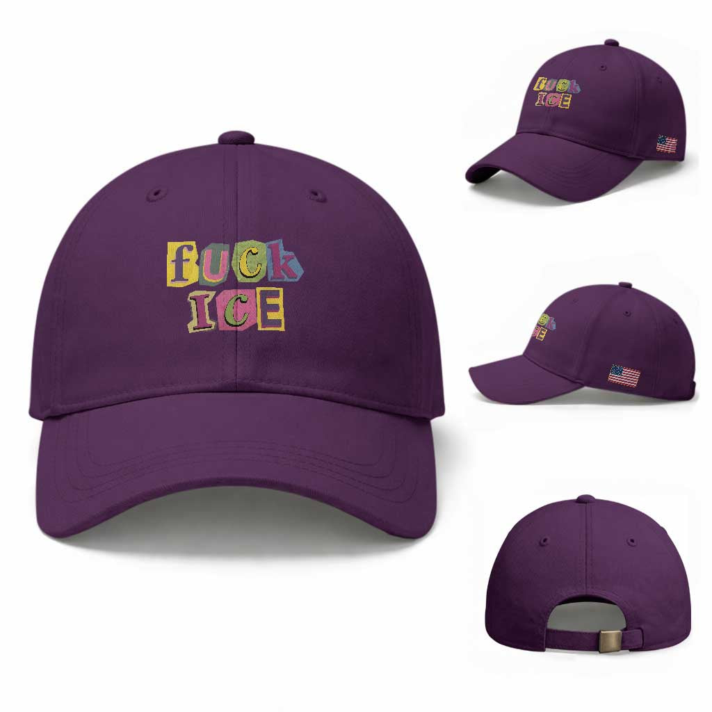 Fck Ice Baseball Cap Immigration Activist Magazine Cutout Paper Graphic TS11 Baseball Cap Universal Fit Purple Print Your Wear