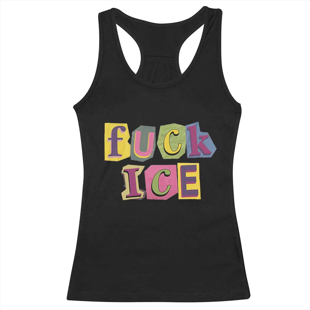Fck Ice Racerback Tank Top Immigration Activist Magazine Cutout Paper Graphic TS11 Black Print Your Wear