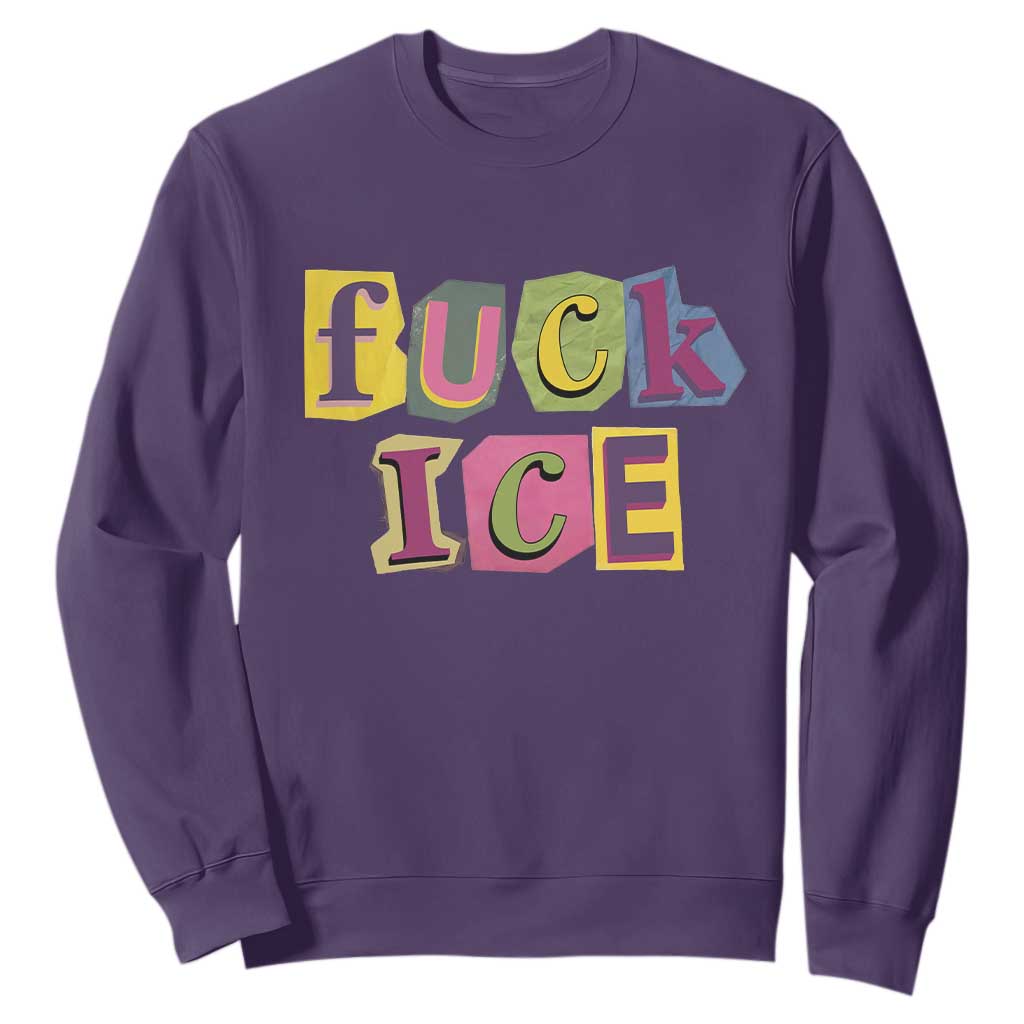 Fck Ice Sweatshirt Immigration Activist Magazine Cutout Paper Graphic TS11 Purple Print Your Wear