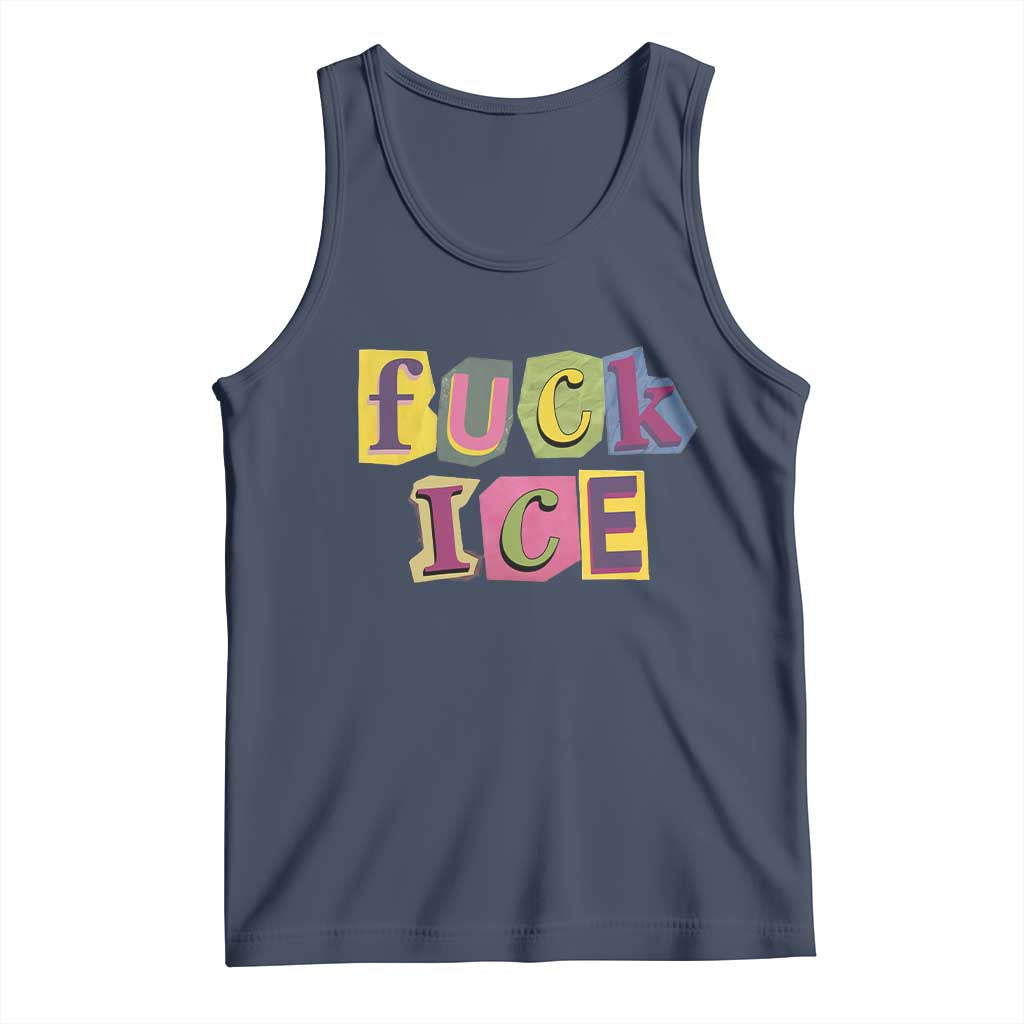 Fck Ice Tank Top Immigration Activist Magazine Cutout Paper Graphic TS11 Navy Print Your Wear