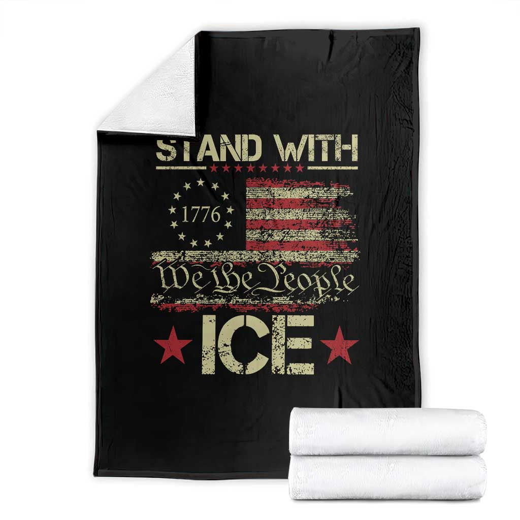 Stand With Ice Throw Blanket Immigration Officers American Flag Border Patrol TS11 Black Print Your Wear