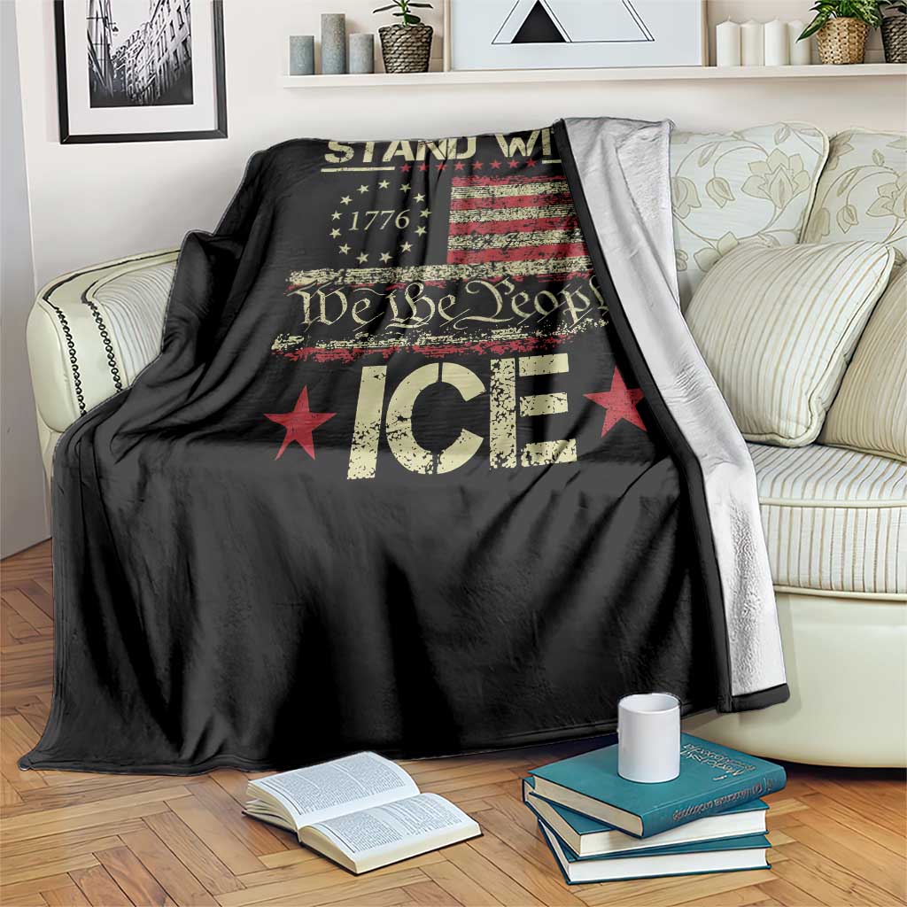 Stand With Ice Throw Blanket Immigration Officers American Flag Border Patrol TS11 Print Your Wear
