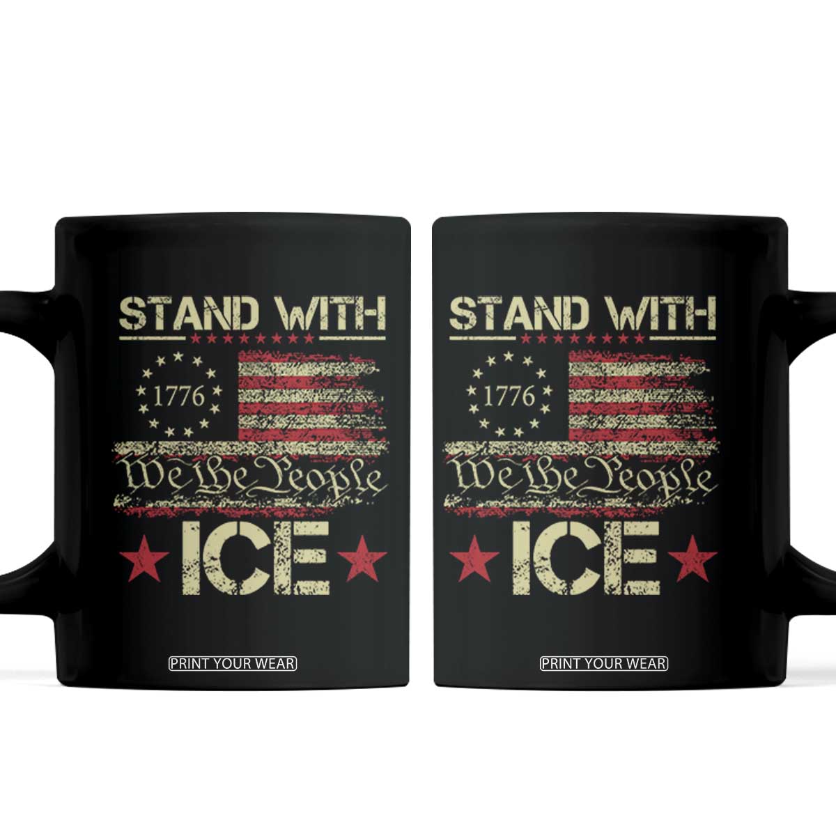 Stand With Ice Coffee Mug Immigration Officers American Flag Border Patrol TS11 Black Print Your Wear